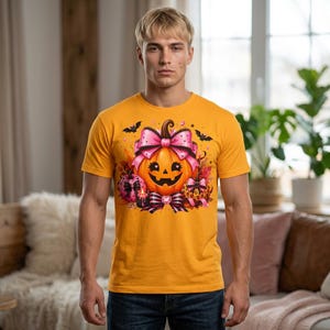 T-shirt citrouille Coquette rose avec nœud papillon, T-shirt citrouille mignon d'automne pour femmes et filles, T-shirt citrouille champ de citrouilles, Halloween