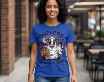Camiseta Creepin' It Real Cow, camiseta de Halloween de vaca atrevida, camiseta divertida de vaca fantasma, regalo de vaca de las Tierras Altas