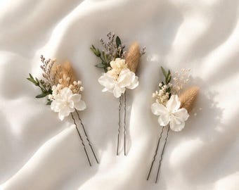 Accessoires cheveux, pince à chignon de fleurs séchées - mariage bohème personnalisable  – coiffure mariage champêtre – fleurs stabilisé