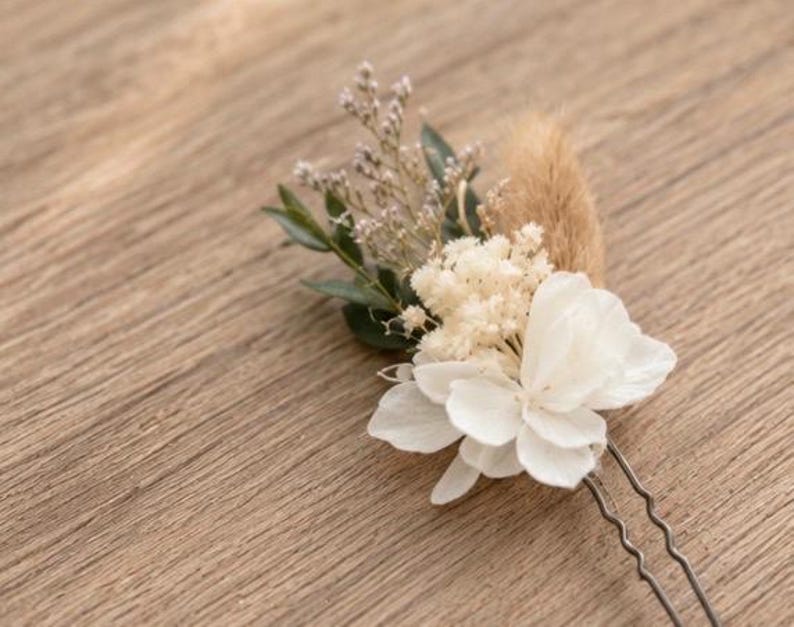 Håraccessoarer, hårspänne med torkade blommor - anpassningsbart boho-bröllop - rustik bröllopsfrisyr - konserverade blommor bild 2