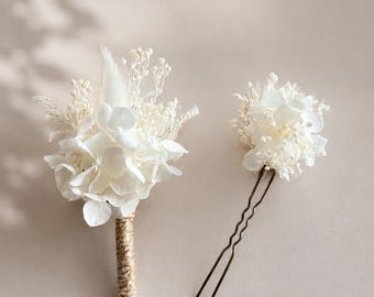 Accessoires cheveux, pince à chignon de fleurs séchées - mariage bohème personnalisable  – coiffure mariage champêtre – fleurs stabilisé