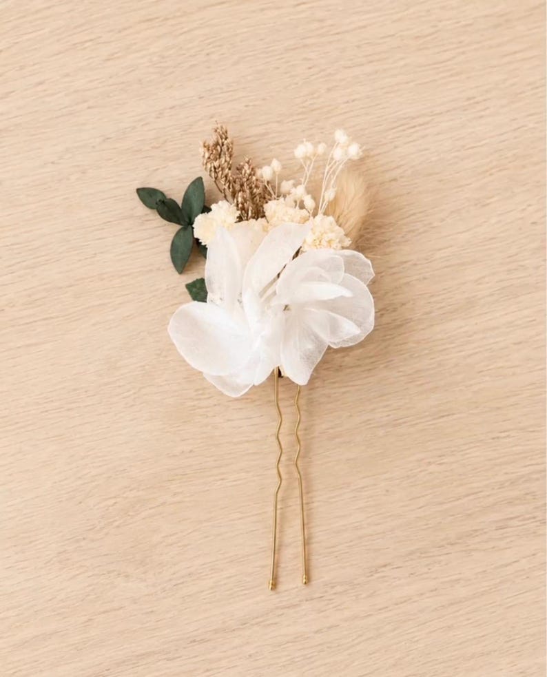 Håraccessoarer, hårspänne med torkade blommor - anpassningsbart boho-bröllop - rustik bröllopsfrisyr - konserverade blommor bild 5