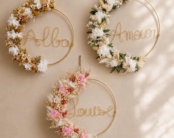 Ghirlanda personalizzata con nome in fiori secchi e stabilizzati | Decorazione da parete per la cameretta | Regalo per baby shower | Arredamento boho