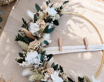 Dried flower wreath photo holder, boho wall decoration, personalized gift, wedding gift, home decor