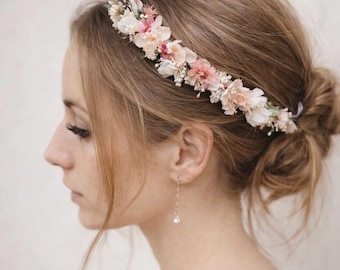Boho bröllopskrona med torkade blommor, brudhårkam, boutonniere, bröllopsset med torkade blommor, boho bröllopsaccessoarer.