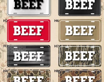 BEEF Camo License Plate, Funny Camo Truck Tag, Car Decor, Hunting Truck Accessories, Gift for Men, Farm Ranch Style
