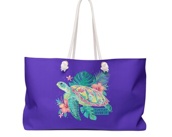 Turtley Over It Sea Turtle Weekender | Torba plażowa z tropikalnymi kwiatami