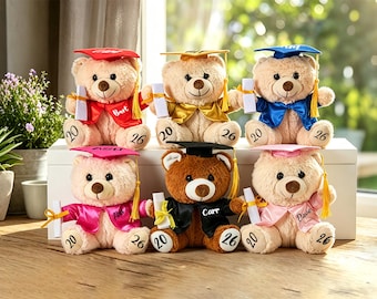 Oso de peluche personalizado para graduación, osito con nombre y año personalizados, regalo de recuerdo para la graduación.