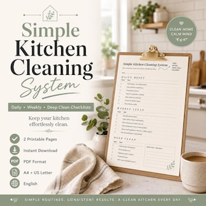 Simple Kitchen Cleaning Checklist System Printable