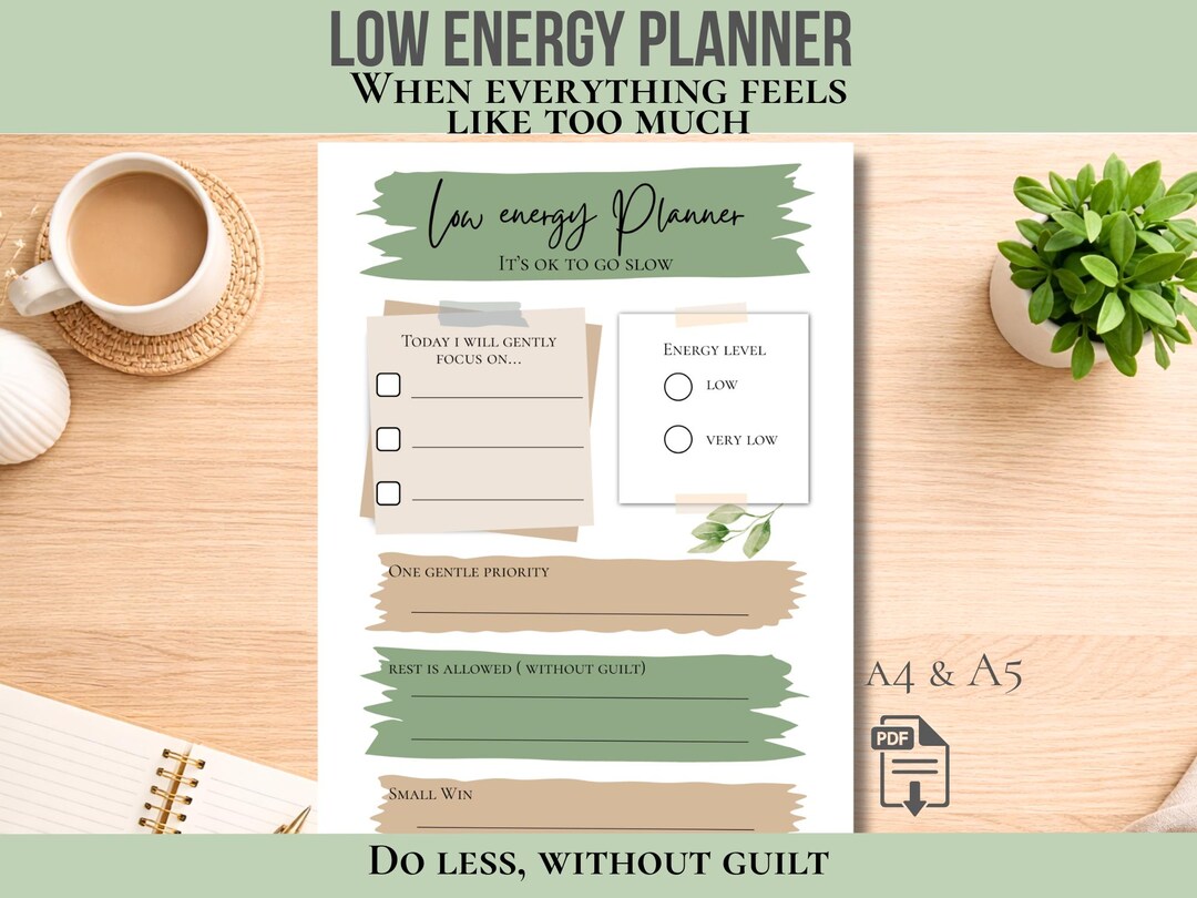 Low Energy Planner, Gentle Daily Reset for Overwhelmed Days, Printable ...