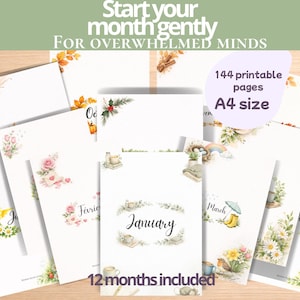 Hygge Monthly Planner – For Overwhelmed Minds, Cozy 12 Month Reset Planner, Slow Living Printable, Gentle Organization System