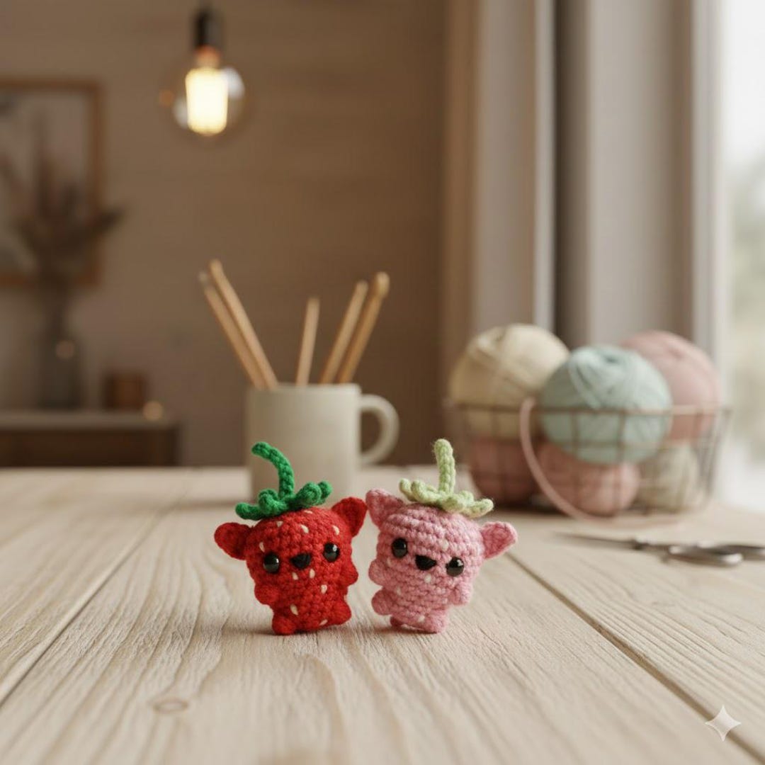 Two Raspberries Keychain Cute Strawberry & Raspberry Amigurumi Crochet Pattern PDF – Kawaii ...