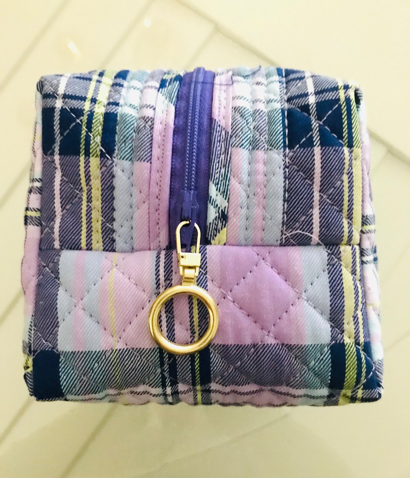 Purple Plaid Small Zipper Bag Made From Quilted Placemat, Handmade Gift ...