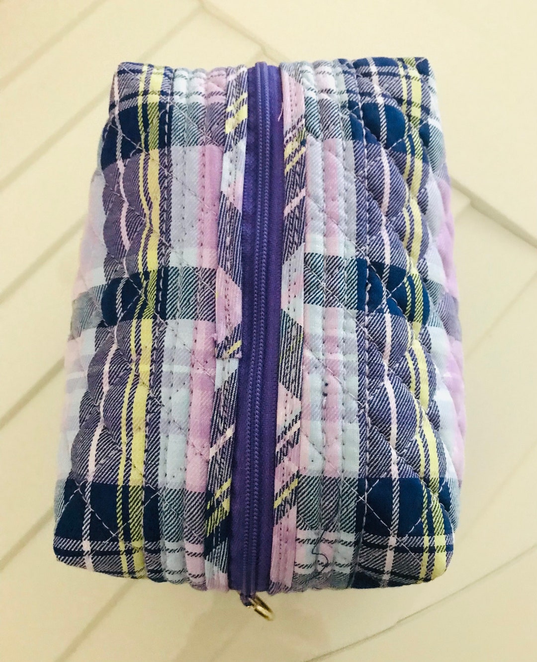 Purple Plaid Small Zipper Bag Made From Quilted Placemat, Handmade Gift ...