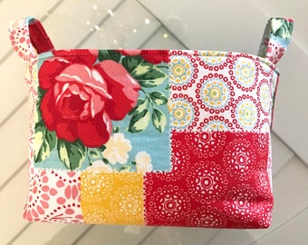Fabric Organizer Bin/Basket, Pioneer Woman Flower Print Fabric, Housewarming, Hostess Gift, Birthday, Handmade