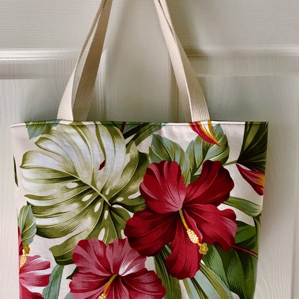 Handmade Fabric Tote Bag, Large Flower Print, 100% Cotton, Spacious