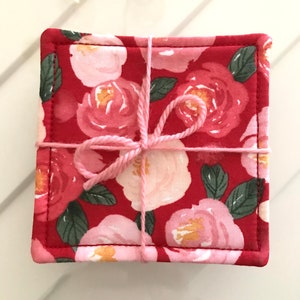 Set of 4 Coasters, Mug Rugs, Pink Floral Fabrics, Gift Set, Candle Mat, Housewarming Gift, Handmade, 100% Cotton