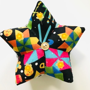 3-D Extra Large Oversize Star Pincushion, Useful and Decorative, Finished Handmade Product, Sewing Fabric