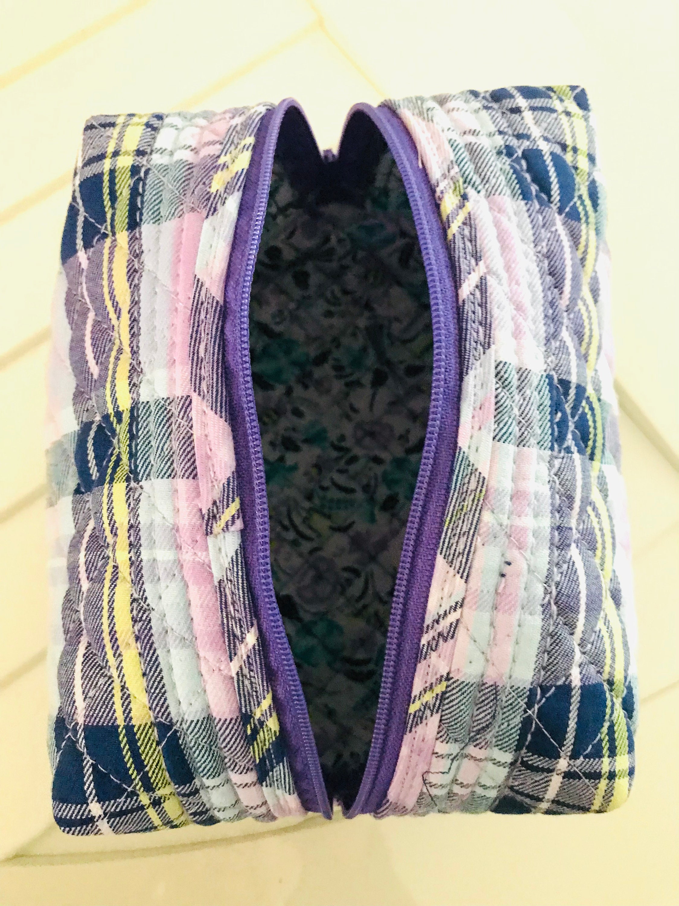 Purple Plaid Small Zipper Bag Made From Quilted Placemat, Handmade Gift ...