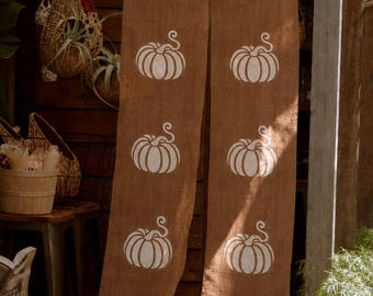 Pumpkin Linework Katazome Ramie Noren Curtain – Handmade Japanese Doorway Curtain