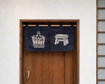 Onsen Katazome Half Noren – Natural Ramie Japanese Curtain