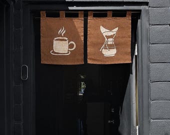Katazome Café Half Noren – Handmade Ramie Japanese Doorway Curtain