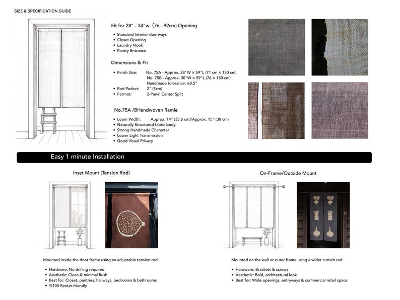 Fig Katazome Ramie Noren Curtain – Handmade Japanese Doorway Curtain imagen 7