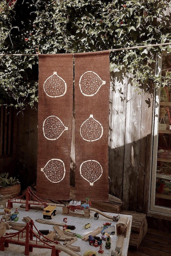 Fig Katazome Ramie Noren Curtain – Handmade Japanese Doorway Curtain