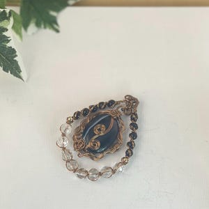 Eye Agate Wire Wrapped Pendant Necklace, Handmade Gemstone Jewelry, Black Agate Crystal Statement Necklace