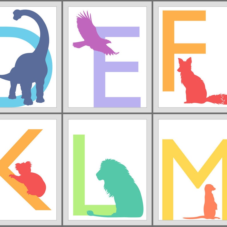 rainbow animal alphabet educational nursery art print etsy