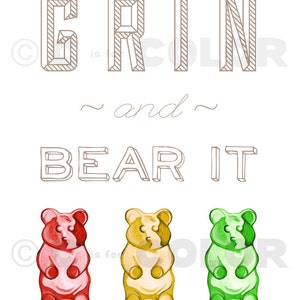 Gummy Bear Typography Art Print Grin and Bear It candy, fun home decor, kitchen print, inspirational saying, bright colors 8 x 10 image 2