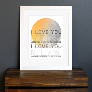 Sun and Moon Art Print - I Love You, 1980s Skinnamarink Song Lyrics - love gift, wall decor, nursery, kid&#39;s room - 8 x 10