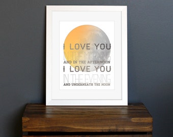 Sun and Moon Art Print - I Love You, 1980s Skinnamarink Song Lyrics - love gift, wall decor, nursery, kid's room - 8 x 10