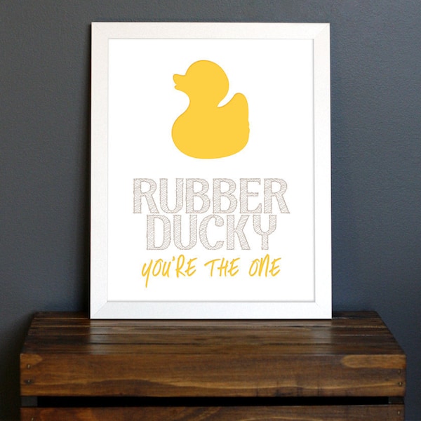 Yellow Rubber Ducky Typography Art Print - Sesame Street, fun child's bathroom or playroom decor - baby bath time - 8 x 10