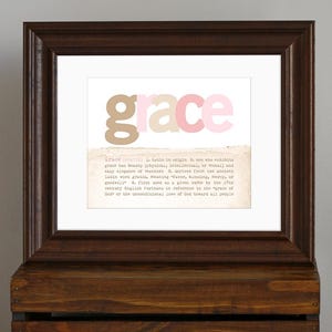 Custom Baby Name Origin Print - unique baptism gift or christening present, nursery art, girl's room decor, pink and brown - 8 x 10 image 1