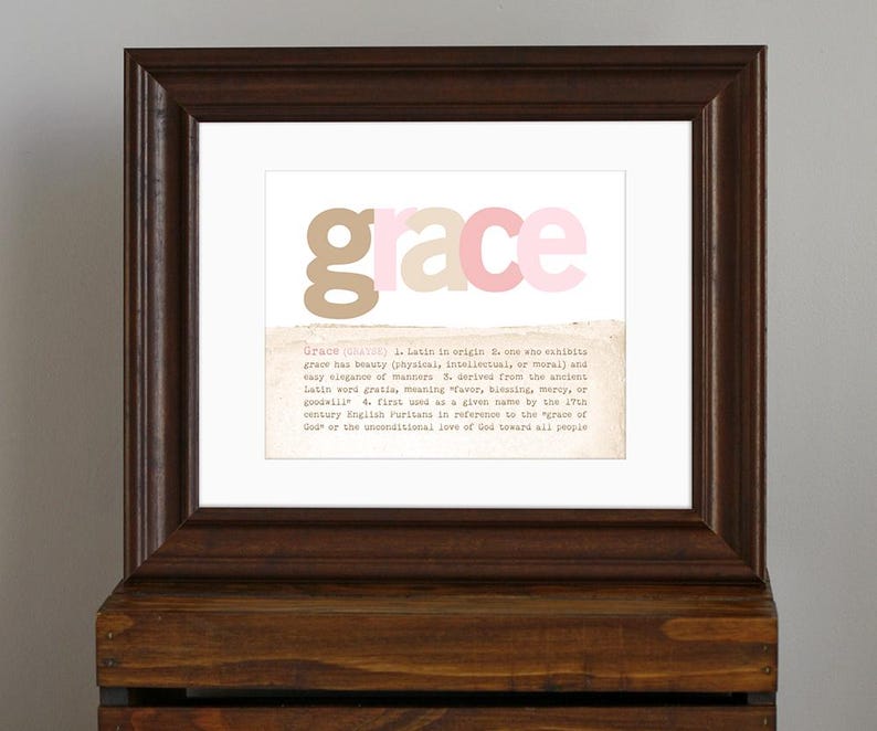 Custom Baby Name Origin Print - unique baptism gift or christening present, nursery art, girl's room decor, pink and brown - 8 x 10 image 1