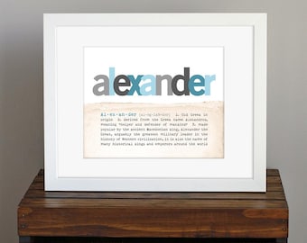 Baby Name Meaning Custom Art Print - unique baby shower gift, baby boy wall art, child's name, blue and gray - mom to be gift - 8 x 10