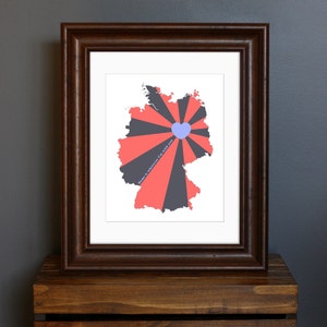 Impression d'art Allemagne amour - Citation chez moi où je suis avec vous - Art européen du voyage, cadeau personnalisé - gris, rouge, violet - 8 x 10