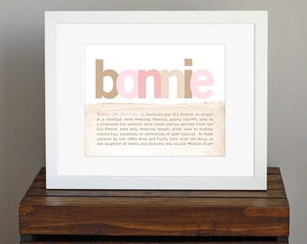 Customized Baby Name Art Print with Name Meaning - personalized baby shower gift, nursery art, new mom gift - 8 x 10