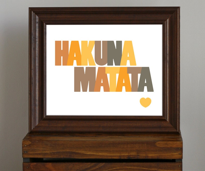 Typography Art Print Hakuna Matata quote from Disney's The Lion King in orange and brown home decor or kid's room 8 x 10 image 1