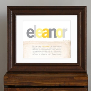 Personalized Baby Name Meaning Print - colorful child decor, neutral nursery, yellow and gray - cute kid&#39;s wall art - 8 x 10