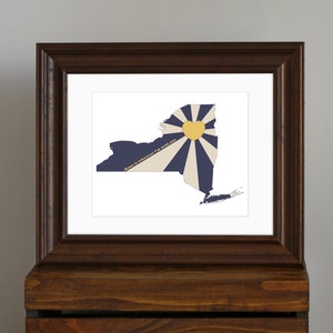 New York Kunstdruck - State of Love - Zuhause ist überall mit dir Zitat - personalisiertes Wohndekor - Marineblau, Creme und Gelb - 8 x 10