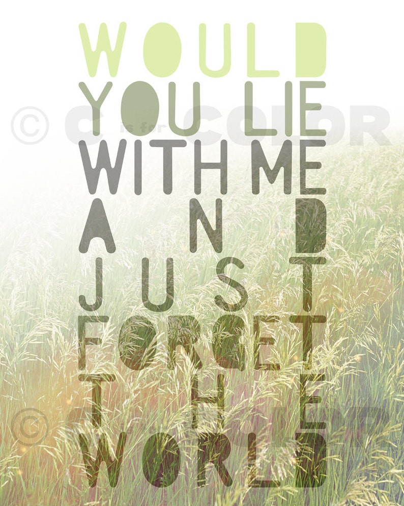 Romantic and Hazy Art Print Just Forget The World Snow Patrol lyric love gift, daydream, dreamy, nature green, gray 8 x 10 image 2