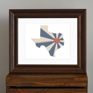 Impresión artística del estado del amor, Texas: el hogar está dondequiera que esté contigo, cita: arte del suroeste, estrella solitaria, regalo para papá: rojo, blanco, azul, 8 x 10