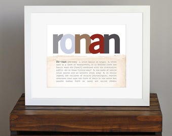 Custom Name Personalized Art Print with Meaning of Name - baptism or christening gift, classic nursery art, baby shower gift - 8 x 10