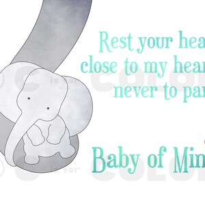 Baby Elephant Sweet Nursery Decor aqua and gray colors Baby Mine, Dumbo lyrics, Disney jungle nursery decor, baby shower gift 8 x 10 image 2