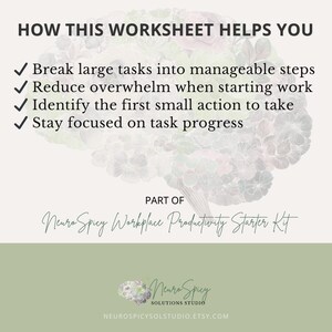 ADHD Task Breakdown Planner | Executive Function, Overwhelm to Action (PDF)