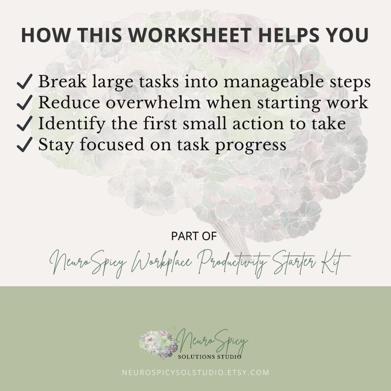 ADHD Task Breakdown Planner | Executive Function, Overwhelm to Action (PDF)