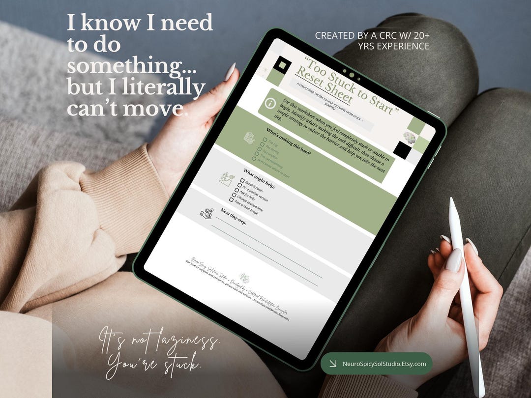 Too Stuck to Start? ADHD Task Paralysis Worksheet | Executive ...