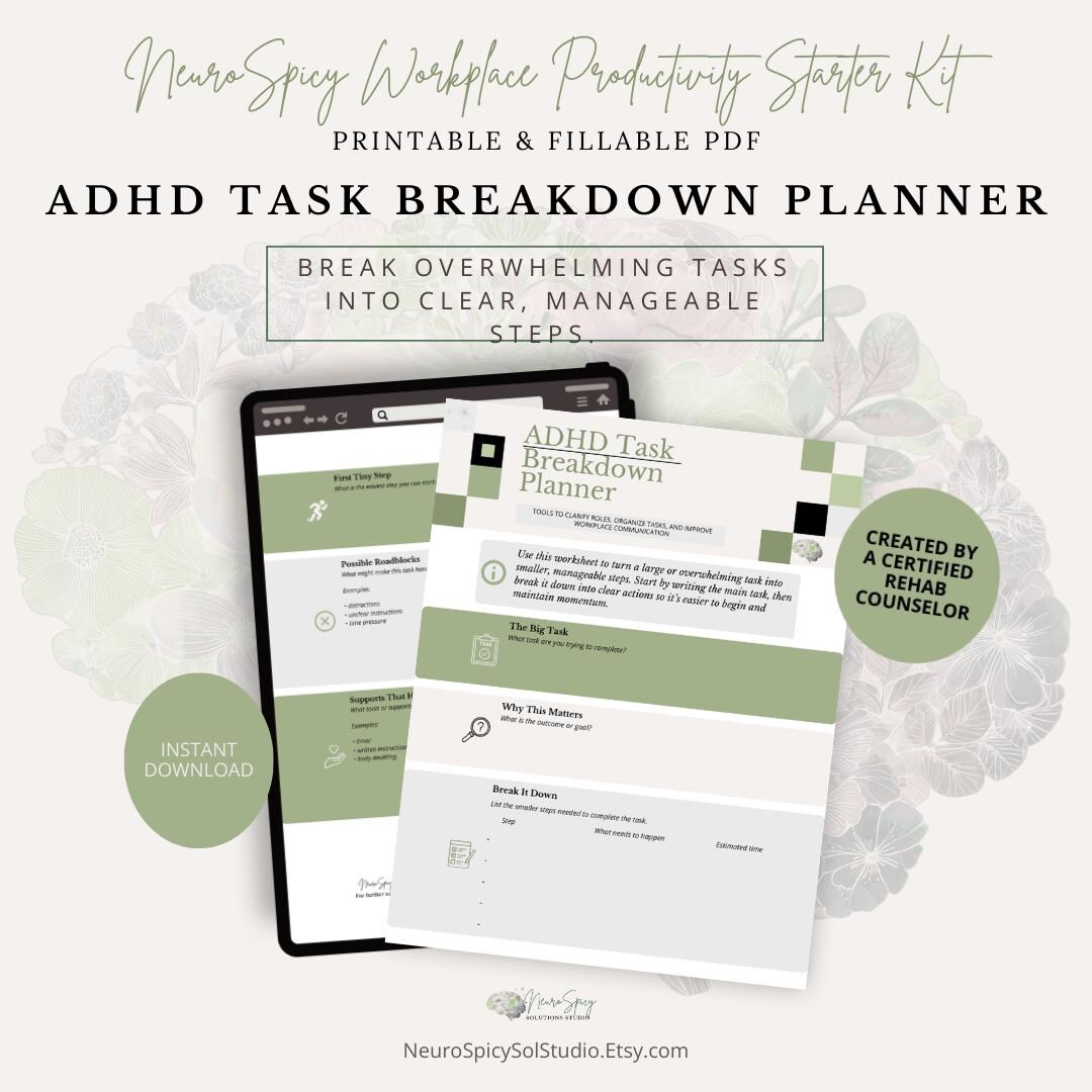 ADHD Task Breakdown Planner | Executive Function, Overwhelm to Action ...
